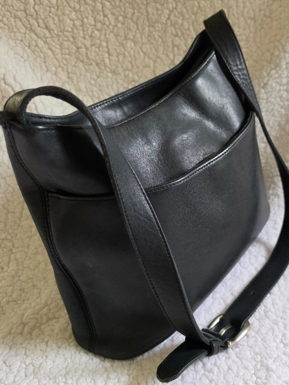 St. John's Bay Black Leather Bucket Bag